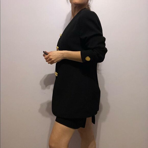 VINTAGE 80s Genny Black Blazer Skirt Suit Set Sz 6 2piece Monochrome Office CEO - Picture 15 of 15